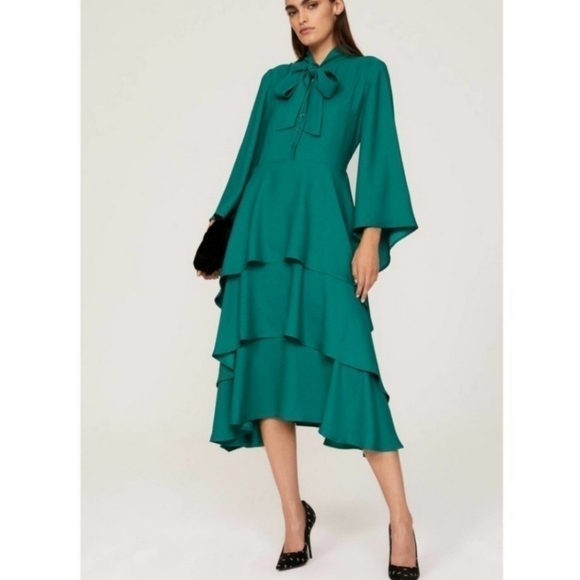 OSMAN Dresses & Skirts - Osman Yousefzada Green High Neck Ruffle Balloon Sleeves Formal Dress